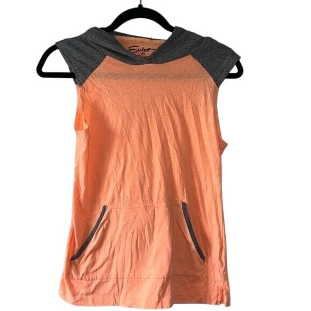 Exist  Sleeveless Hooded Top M Gray & Peach Cotton Blend Casual